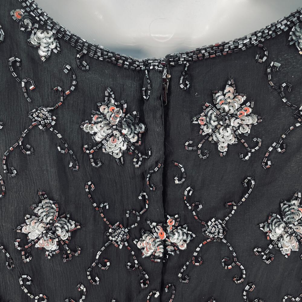 Stenay Vintage Black Silk Beaded Evening Short Sleeve Cocktail Formal Top L - Picture 5 of 9